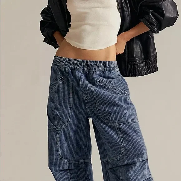 We The Free Navy Striped Parachute Jeans - Picture 2 of 7